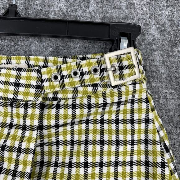 John Galt Skirt Womens Extra Small Green Plaid Stretch Wrap Buckle Mini Short - Picture 5 of 10